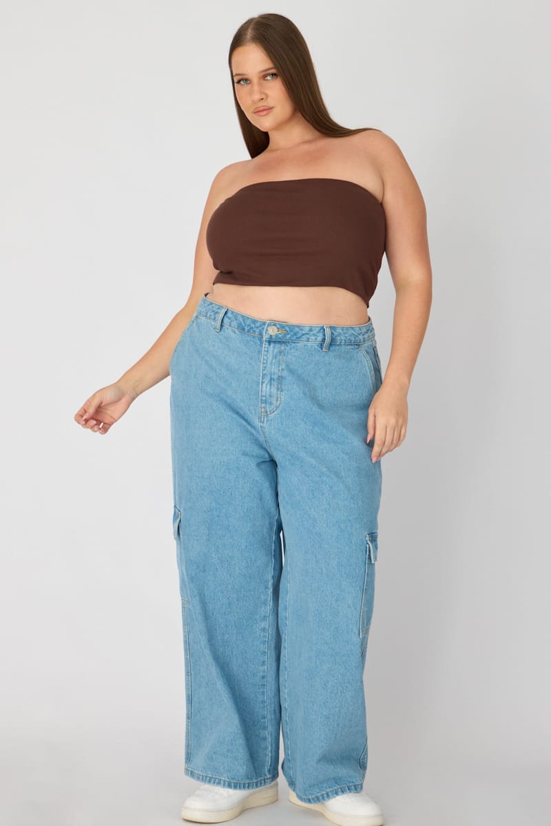 Brown Bandeau Top Rib Double Layered for YouandAll Fashion