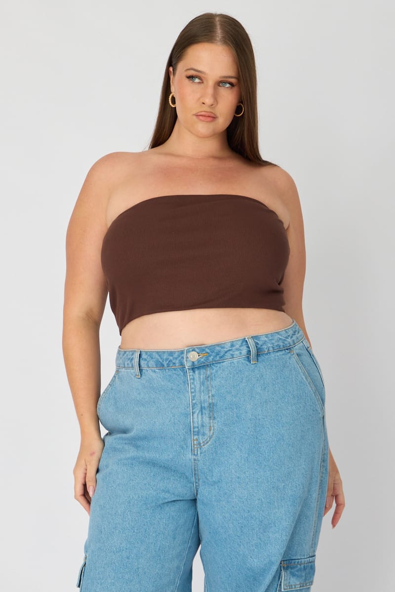 Brown Bandeau Top Rib Double Layered for YouandAll Fashion