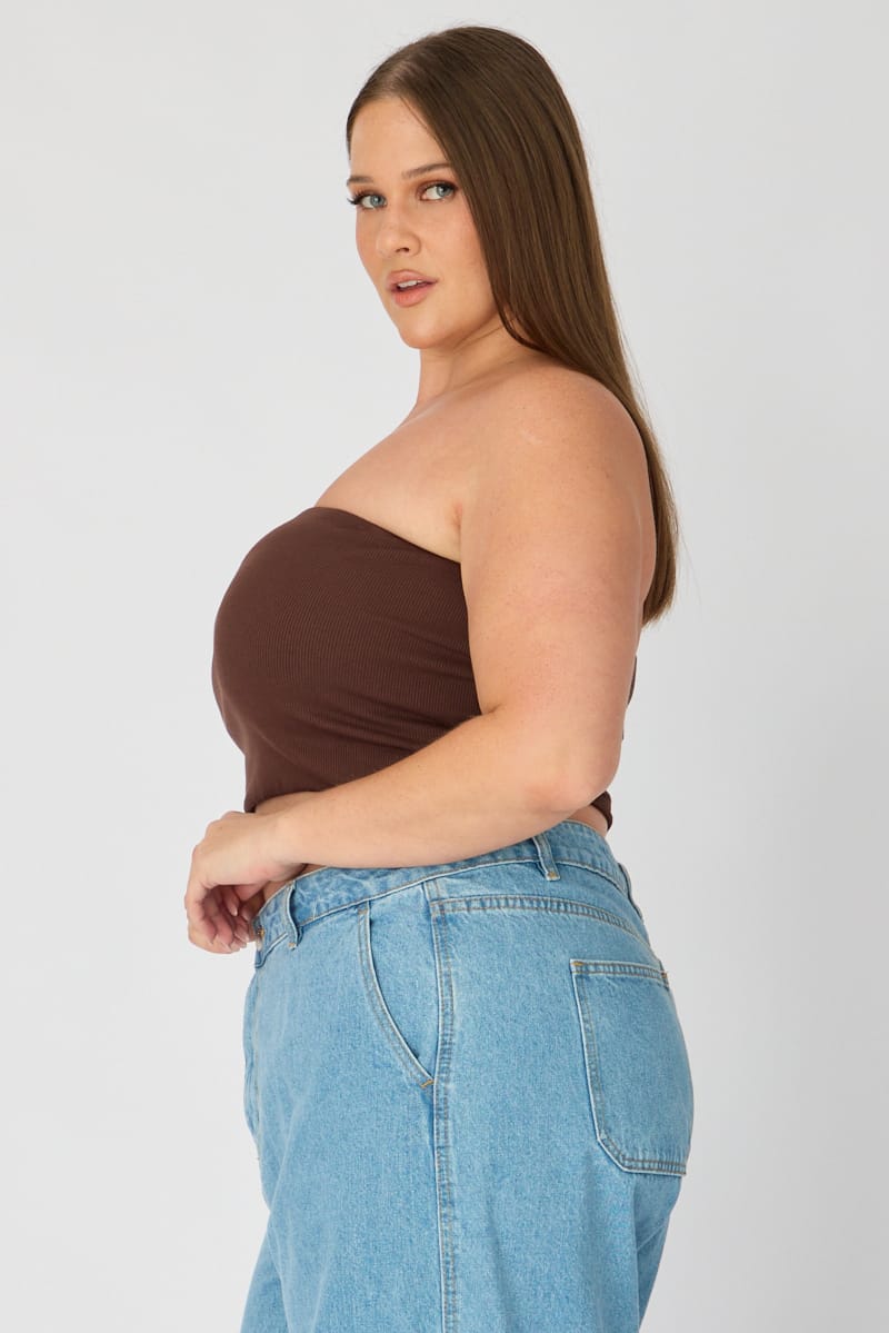 Brown Bandeau Top Rib Double Layered for YouandAll Fashion
