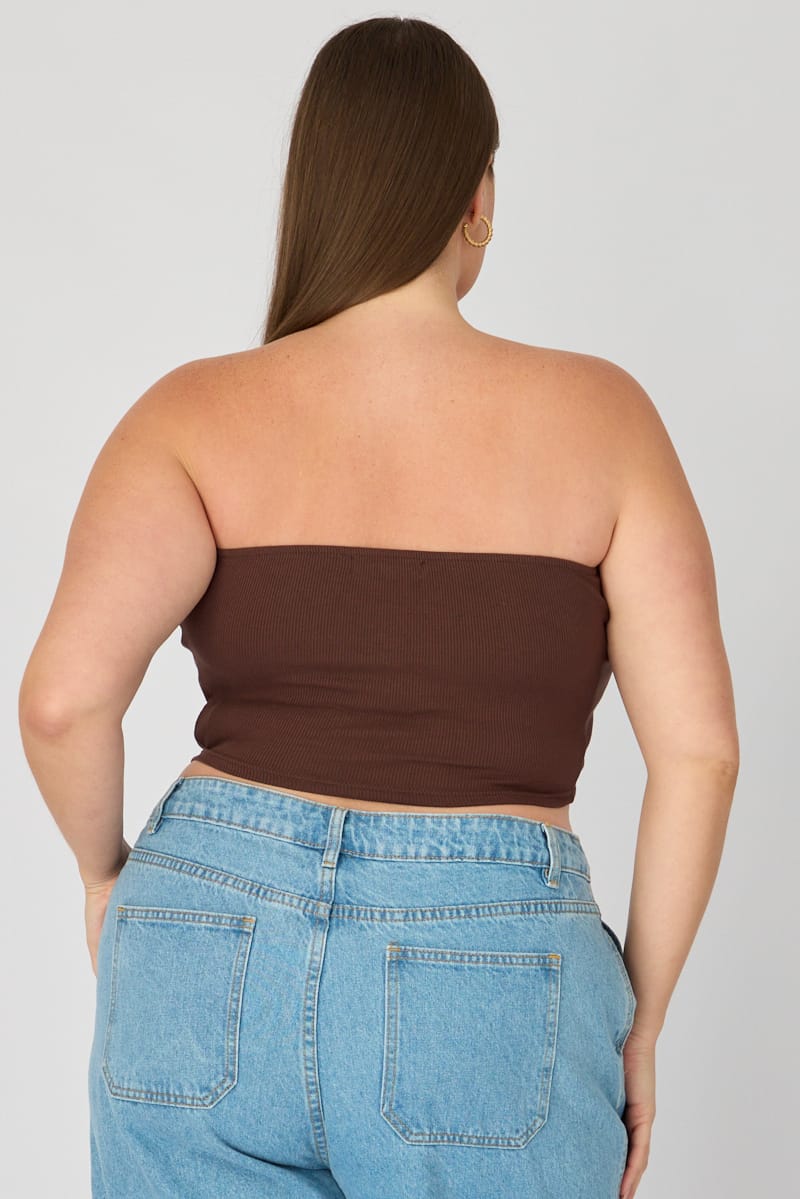 Brown Bandeau Top Rib Double Layered for YouandAll Fashion