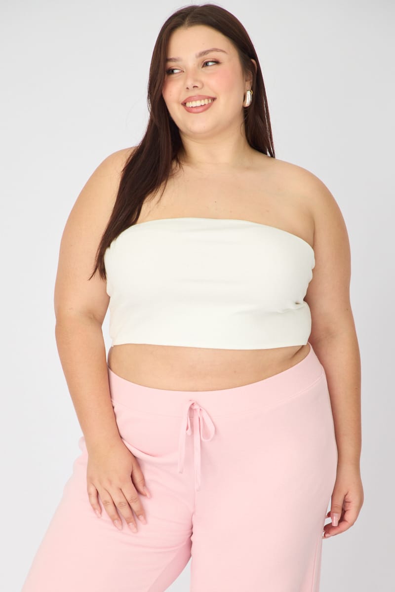 White Bandeau Top Rib Double Layered for YouandAll Fashion