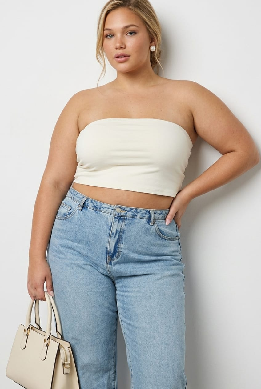 White Bandeau Top Rib Double Layered for YouandAll Fashion