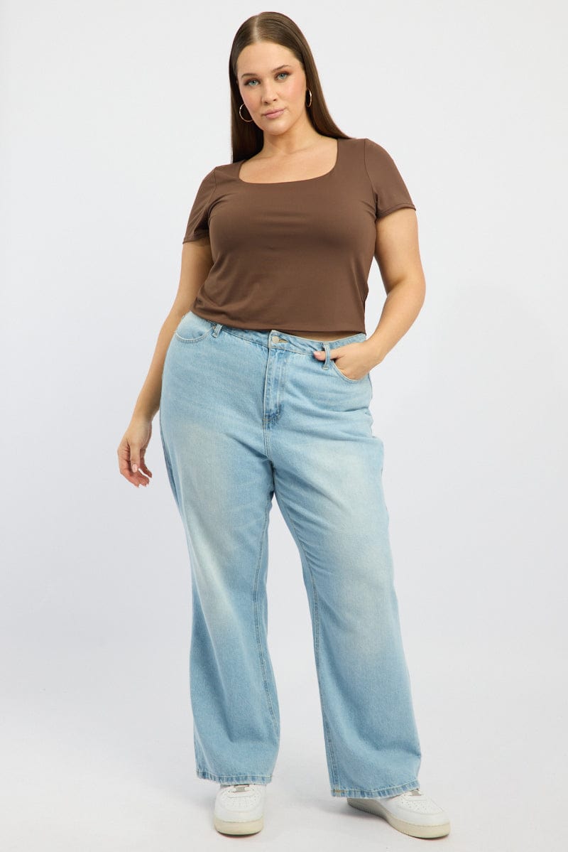 Brown Supersoft Top Short Sleeve Scoop Neck for YouandAll Fashion