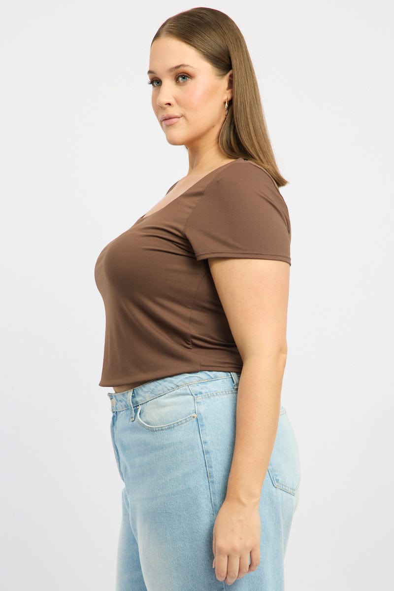 Brown Supersoft Top Short Sleeve Scoop Neck for YouandAll Fashion