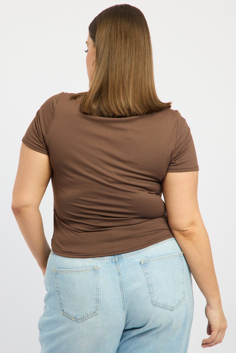 Brown Supersoft Top Short Sleeve Scoop Neck for YouandAll Fashion