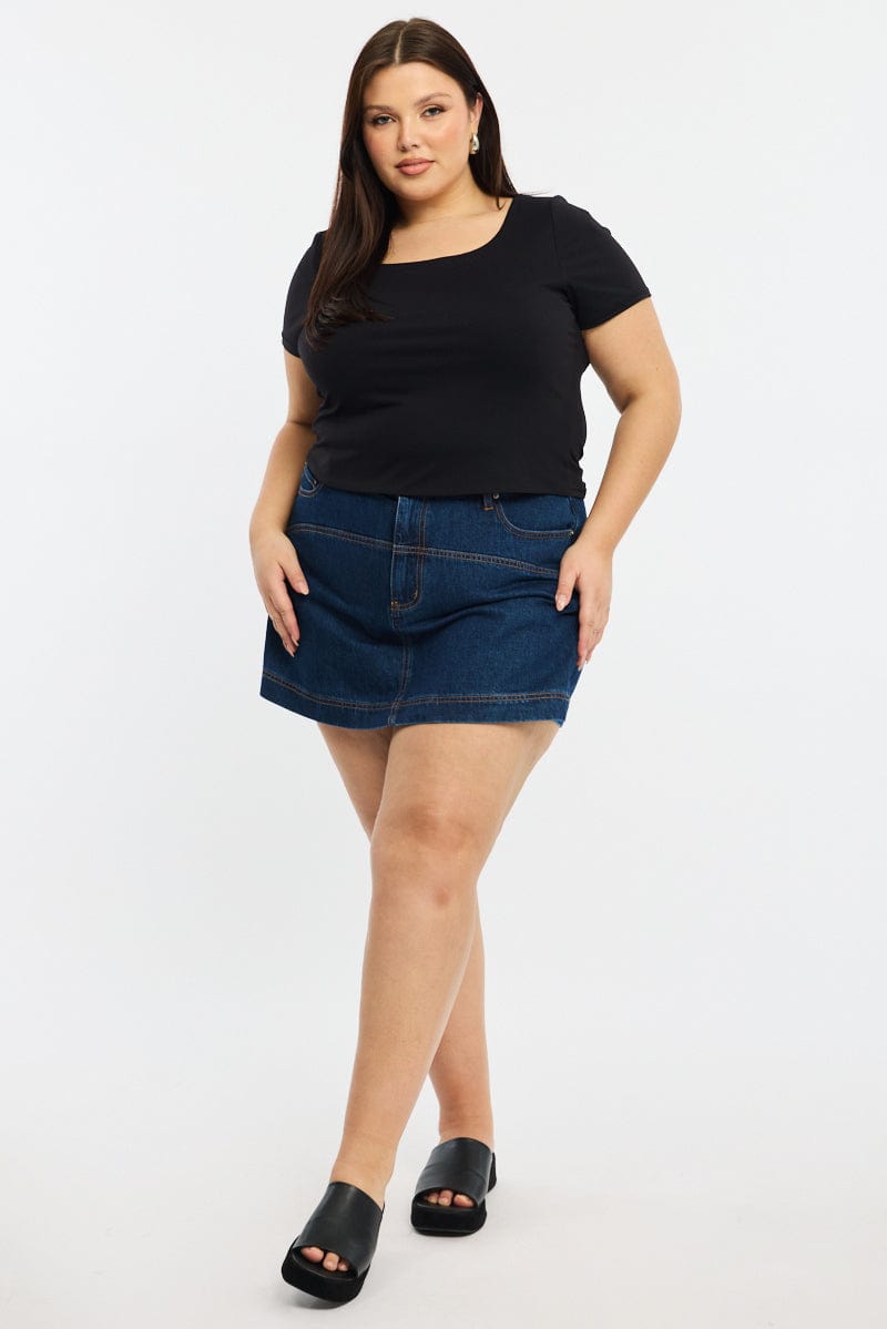 Black T-shirt Short Sleeve Scoop Neck for YouandAll Fashion