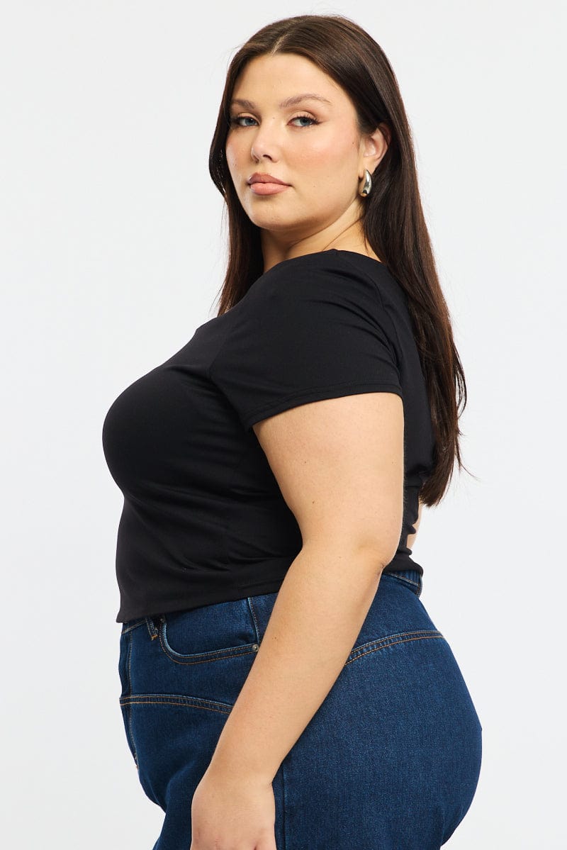 Black T-shirt Short Sleeve Scoop Neck for YouandAll Fashion