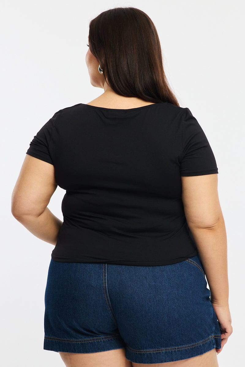 Black T-shirt Short Sleeve Scoop Neck for YouandAll Fashion