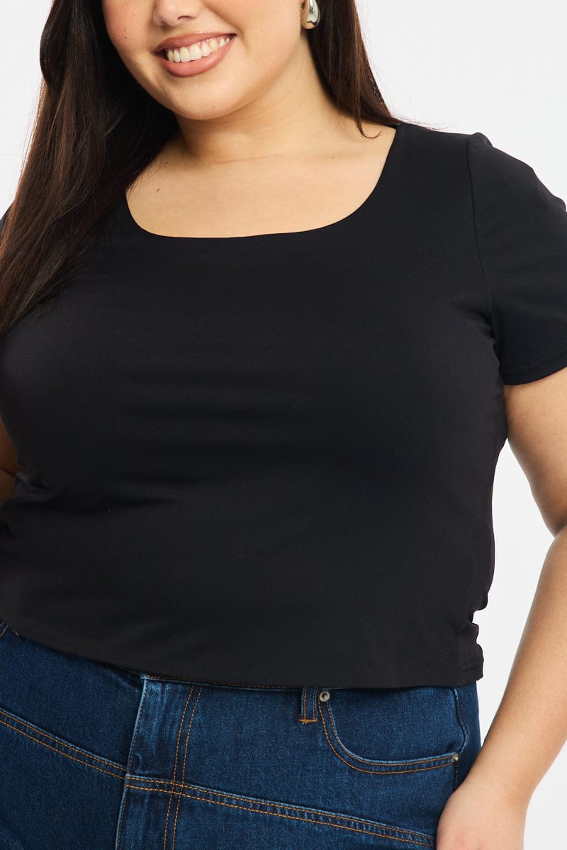 Black T-shirt Short Sleeve Scoop Neck for YouandAll Fashion
