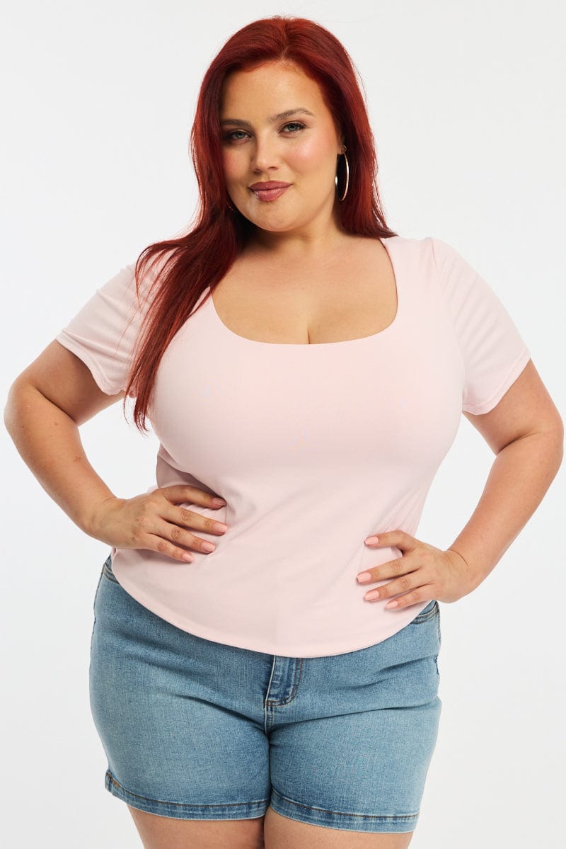 Pink T-shirt Short Sleeve Scoop Neck for YouandAll Fashion