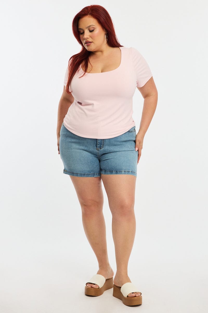 Pink T-shirt Short Sleeve Scoop Neck for YouandAll Fashion