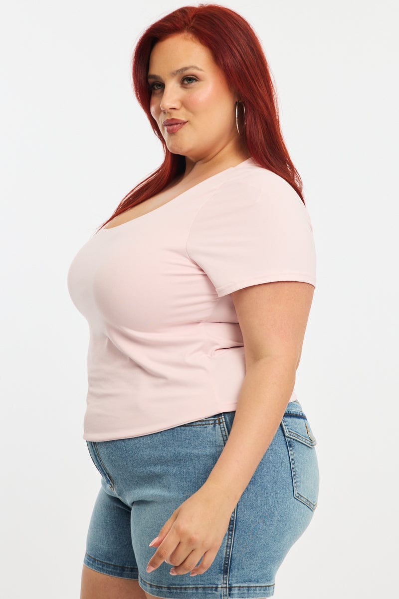 Pink T-shirt Short Sleeve Scoop Neck for YouandAll Fashion