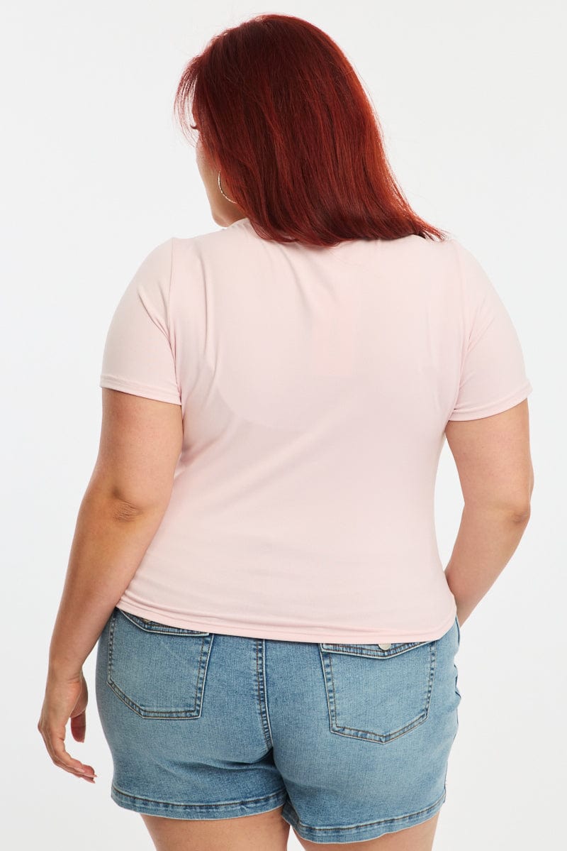 Pink T-shirt Short Sleeve Scoop Neck for YouandAll Fashion