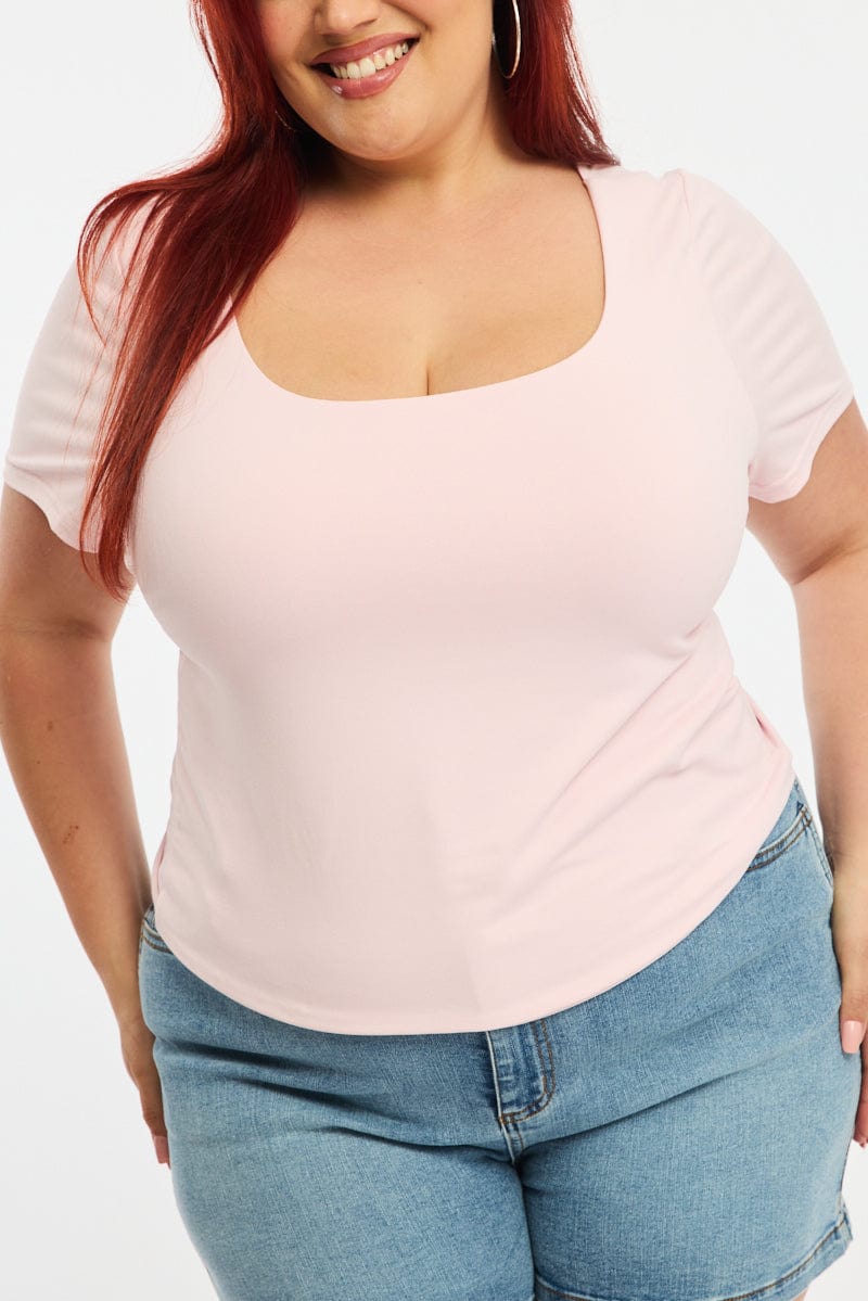 Pink T-shirt Short Sleeve Scoop Neck for YouandAll Fashion