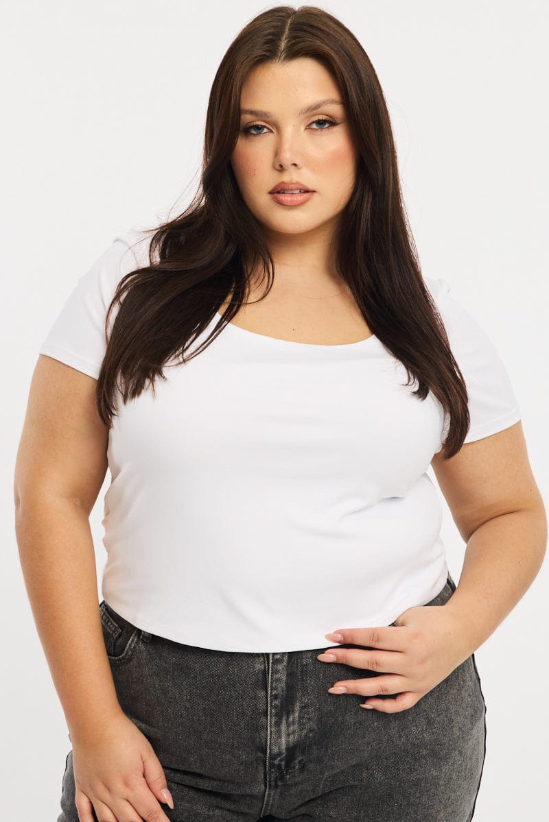 White T-shirt Short Sleeve Scoop Neck for YouandAll Fashion