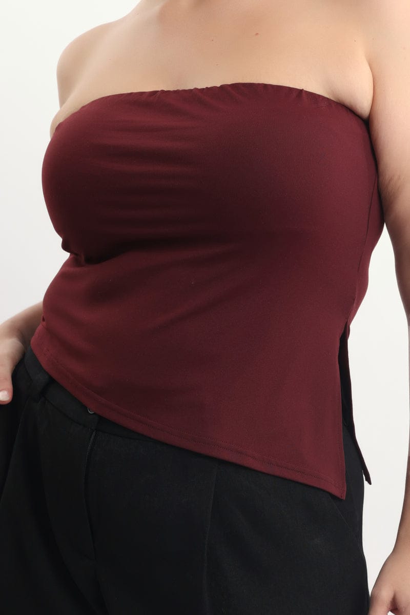 Red Bandeau Asymmetric Top Supersoft for YouandAll Fashion