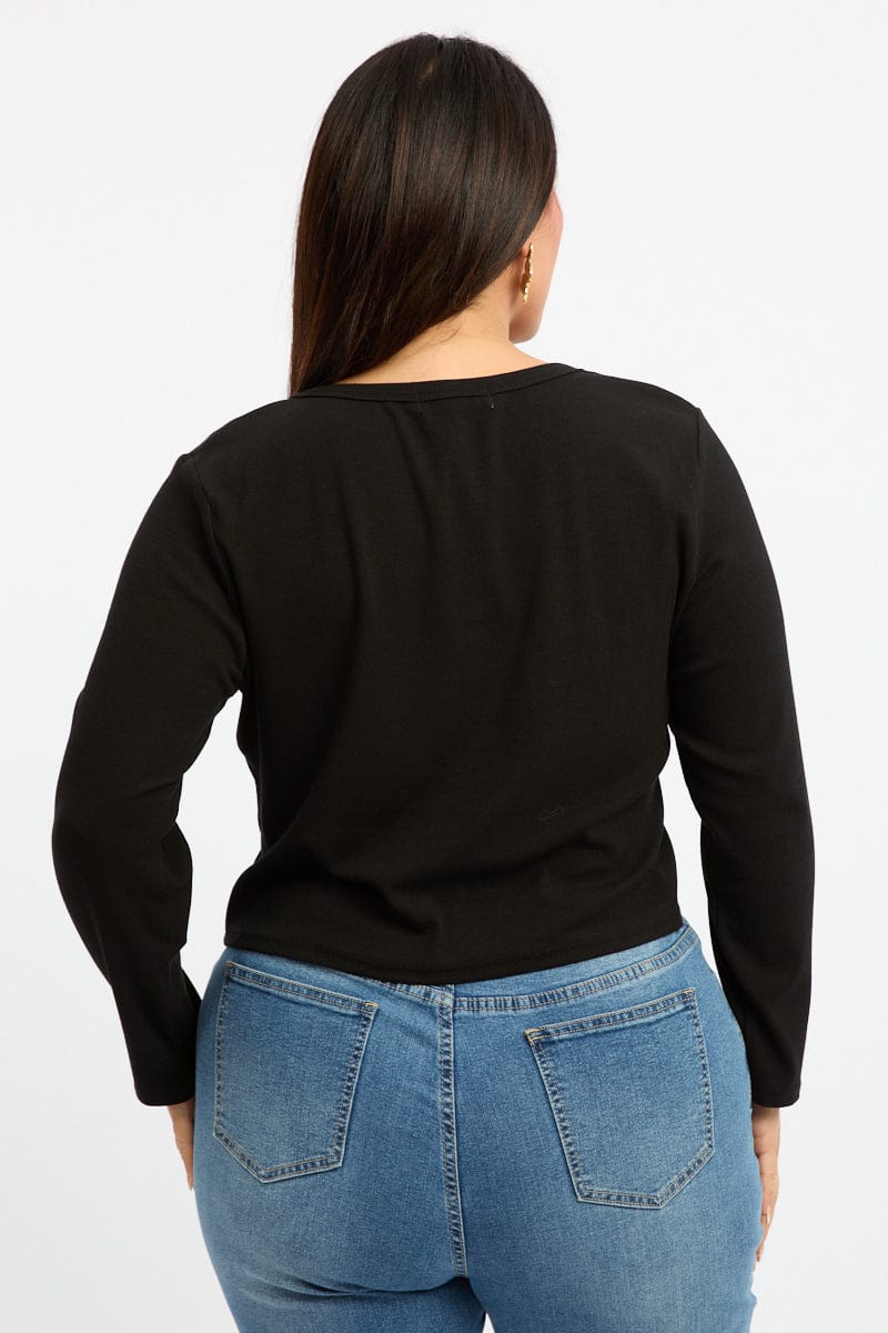 Black Button Down Top Long Sleeve Scoop Neck for YouandAll Fashion