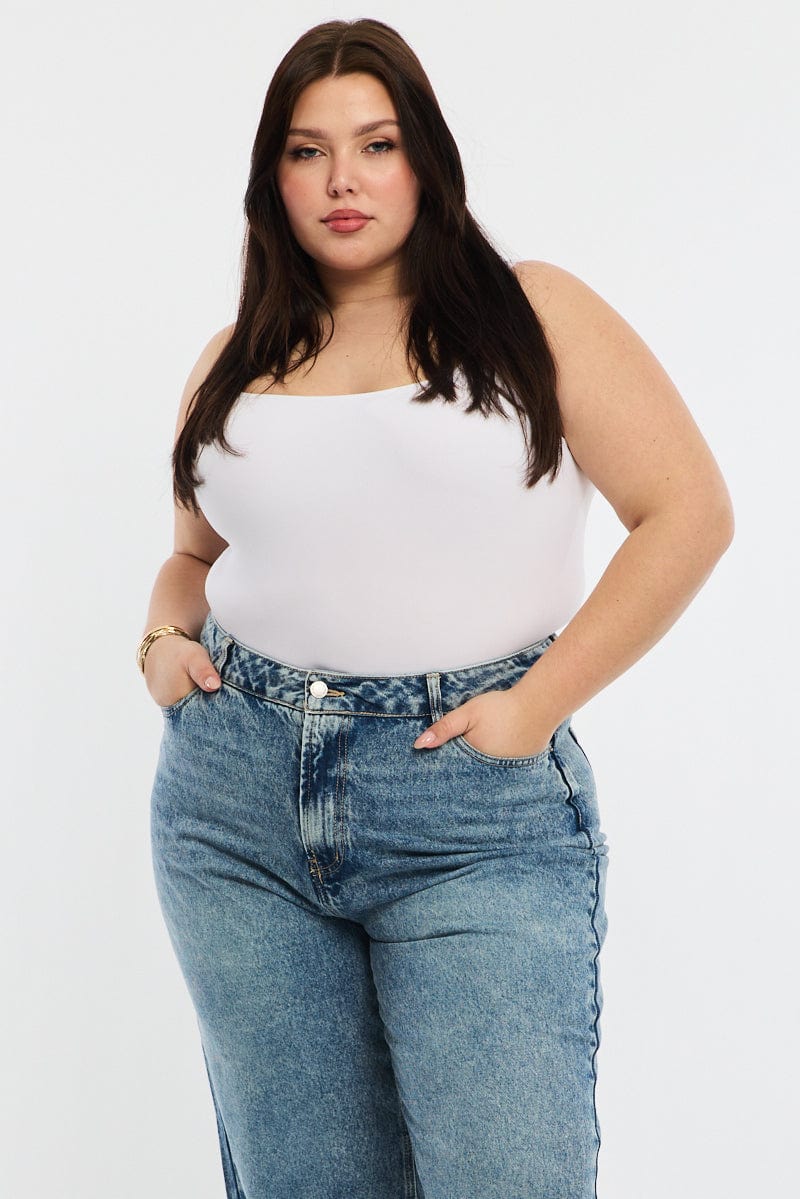 White Bodysuit Scoop Neck Seamless for YouandAll Fashion