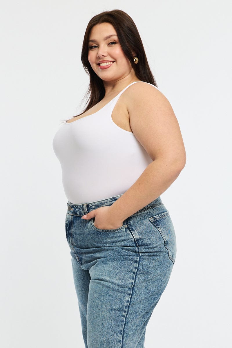 White Bodysuit Scoop Neck Seamless for YouandAll Fashion
