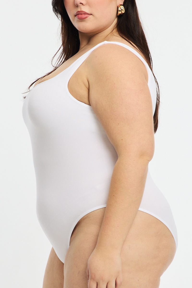 White Bodysuit Scoop Neck Seamless for YouandAll Fashion