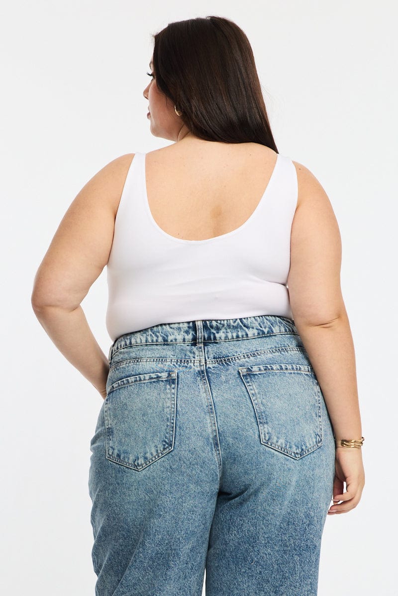 White Bodysuit Scoop Neck Seamless for YouandAll Fashion