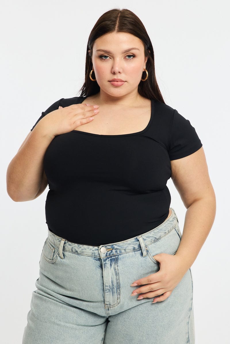 Black T-shirt Short Sleeve V-neck for YouandAll Fashion