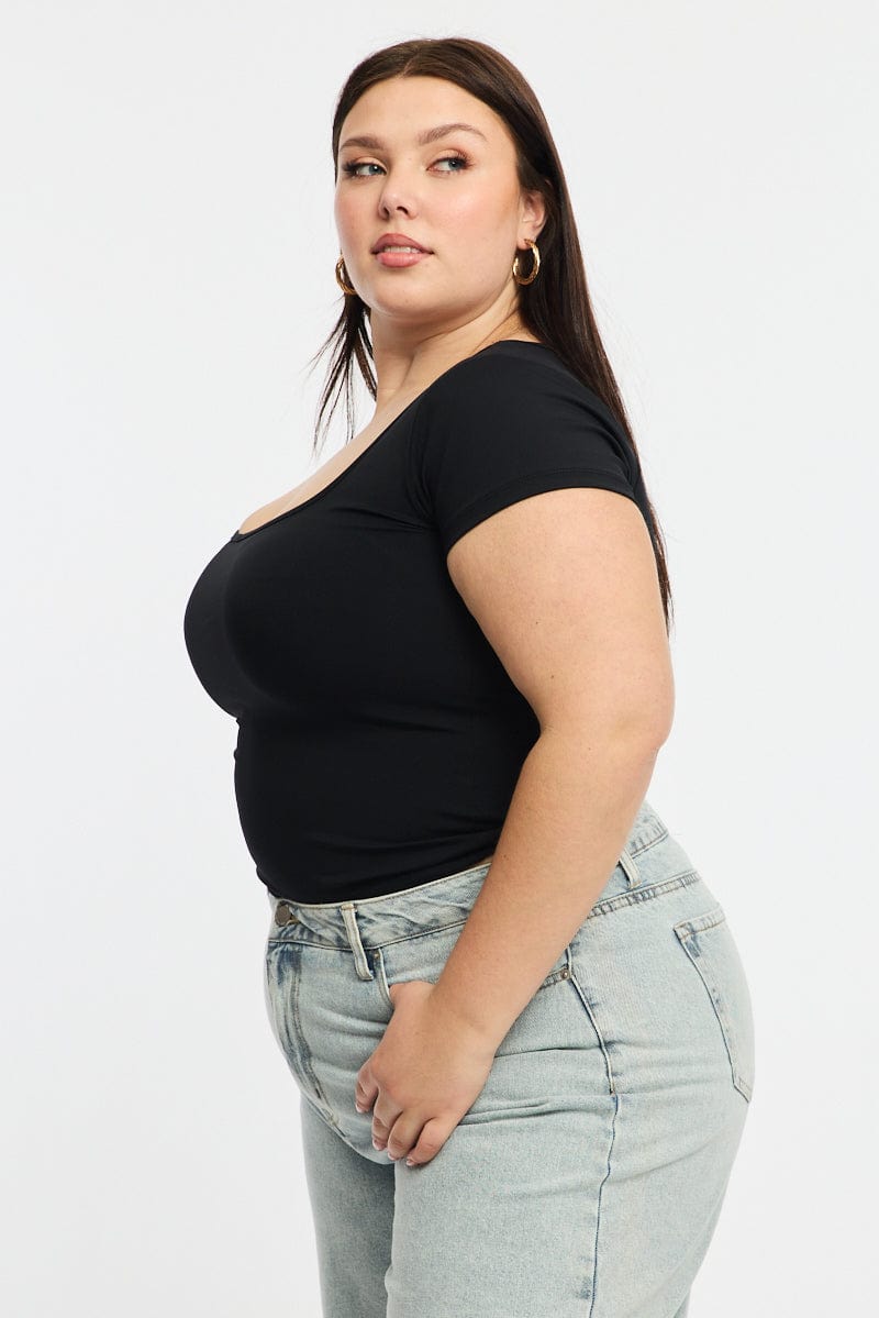 Black T-shirt Short Sleeve V-neck for YouandAll Fashion