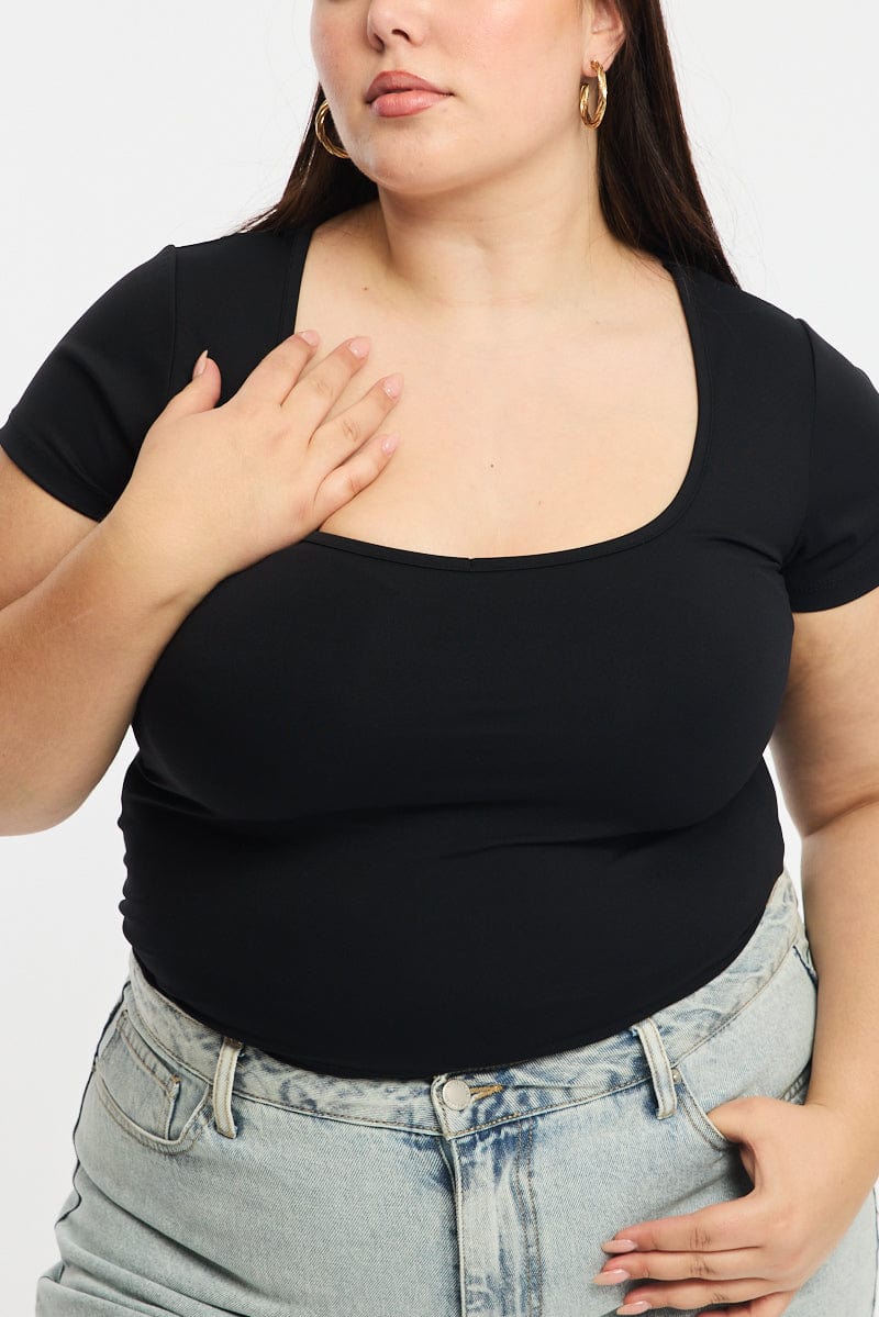 Black T-shirt Short Sleeve V-neck for YouandAll Fashion