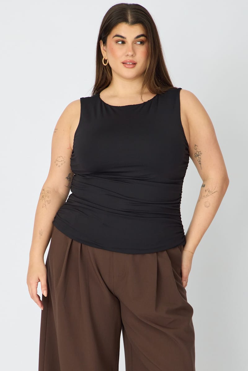 Black Ruched Top Sleeveless Double Layered for YouandAll Fashion