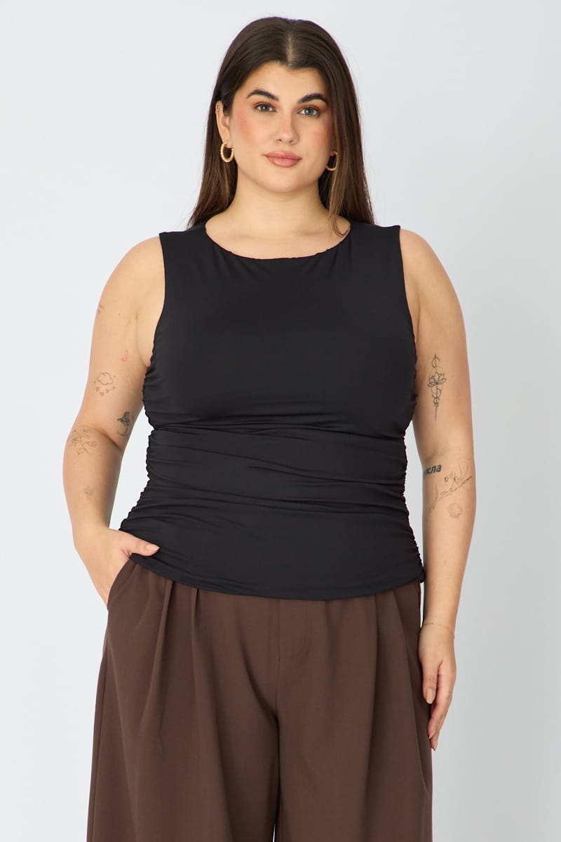 Black Ruched Top Sleeveless Double Layered for YouandAll Fashion