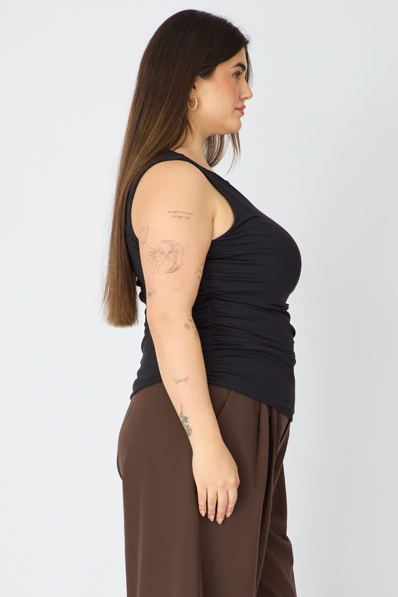 Black Ruched Top Sleeveless Double Layered for YouandAll Fashion