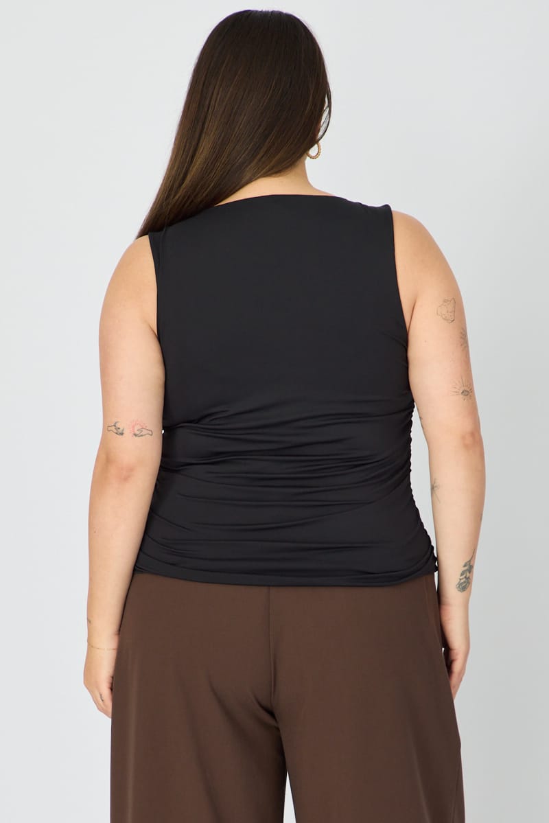Black Ruched Top Sleeveless Double Layered for YouandAll Fashion