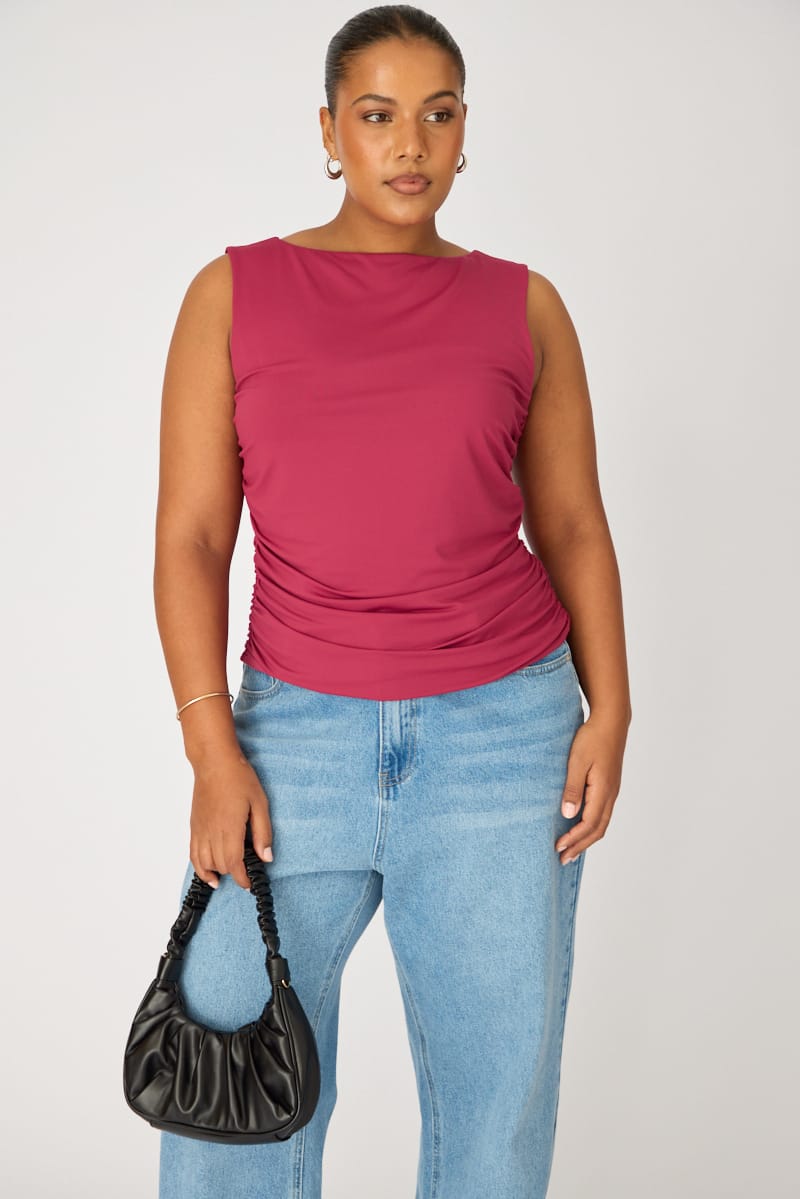 Red Ruched Top Sleeveless Double Layered for YouandAll Fashion