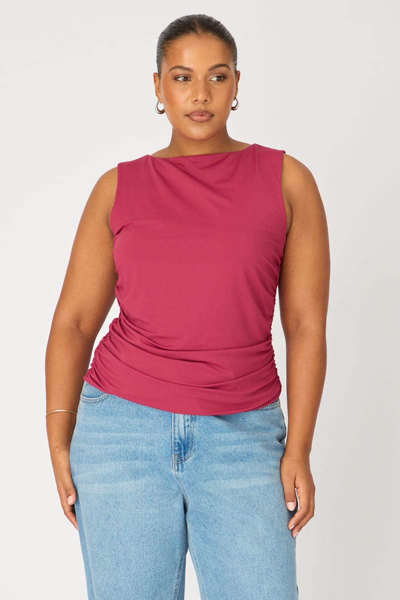 Red Ruched Top Sleeveless Double Layered for YouandAll Fashion