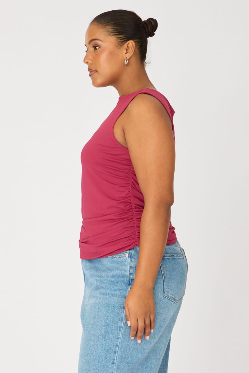 Red Ruched Top Sleeveless Double Layered for YouandAll Fashion