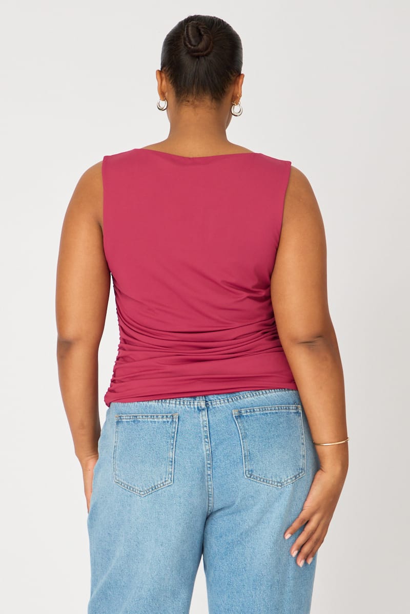 Red Ruched Top Sleeveless Double Layered for YouandAll Fashion