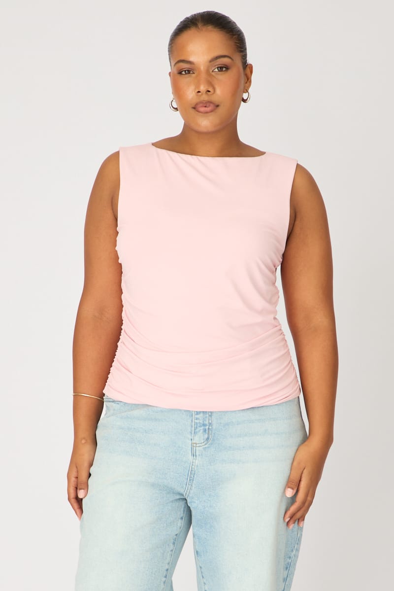 Pink Ruched Top Sleeveless Double Layered for YouandAll Fashion