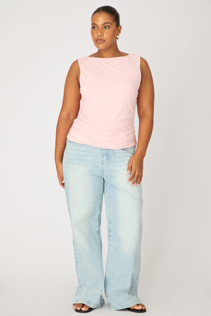 Pink Ruched Top Sleeveless Double Layered for YouandAll Fashion