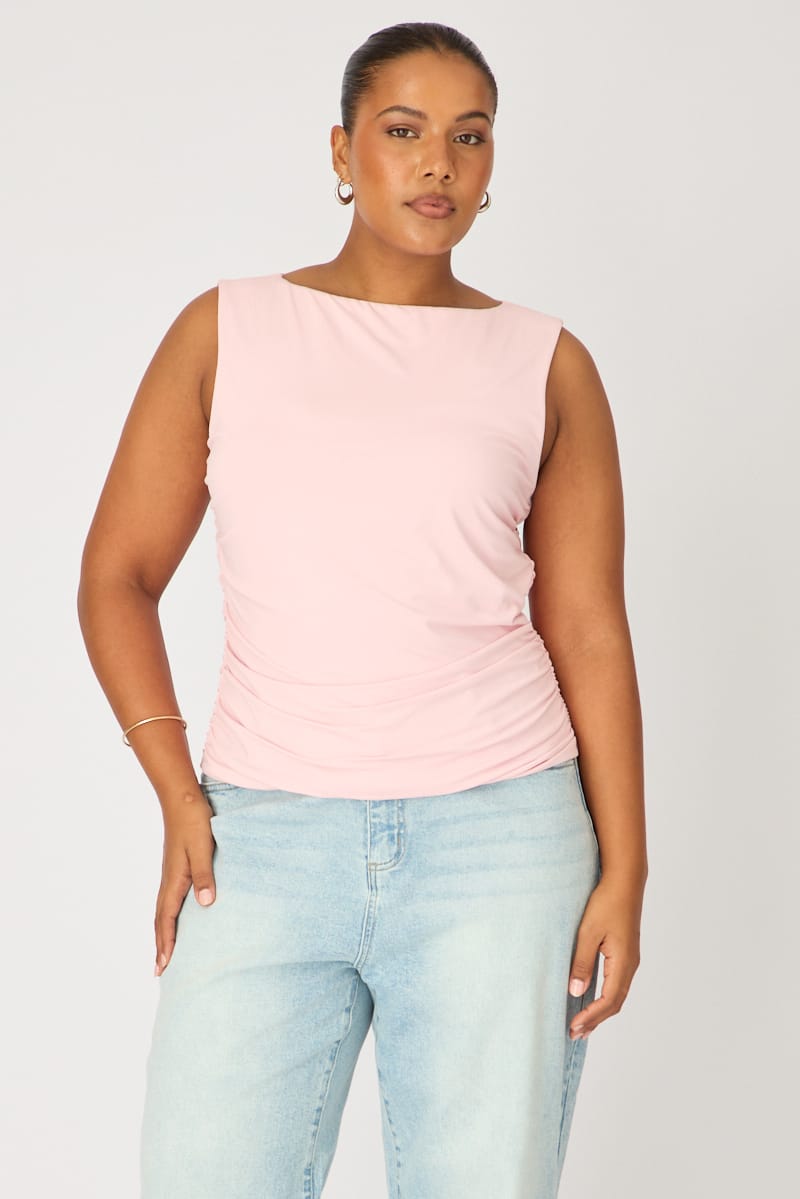 Pink Ruched Top Sleeveless Double Layered for YouandAll Fashion