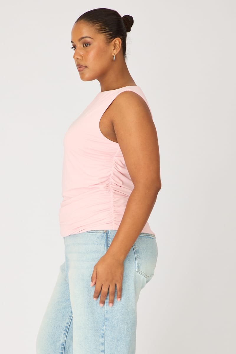 Pink Ruched Top Sleeveless Double Layered for YouandAll Fashion