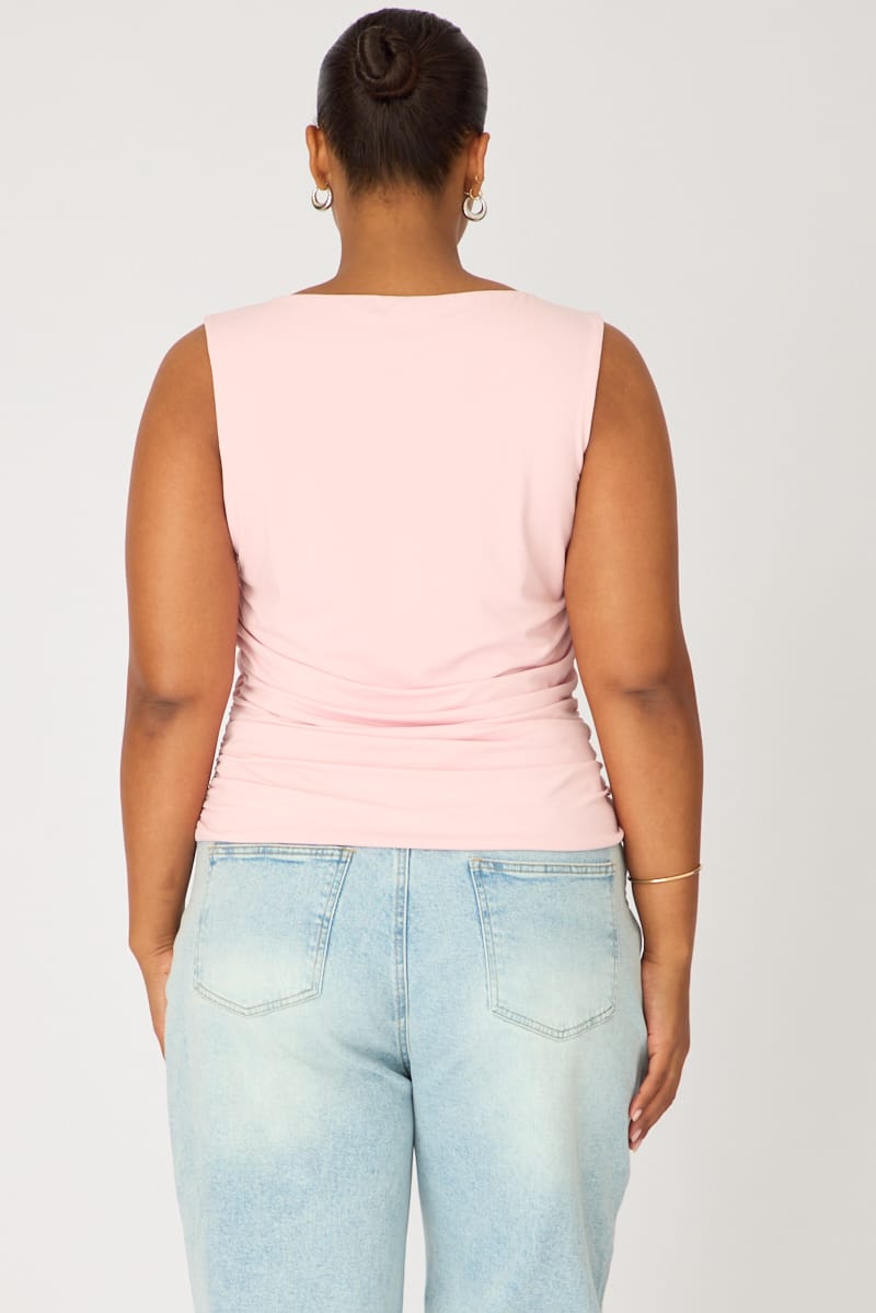 Pink Ruched Top Sleeveless Double Layered for YouandAll Fashion