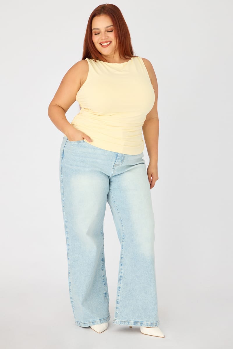 Yellow Ruched Top Sleeveless Double Layered for YouandAll Fashion