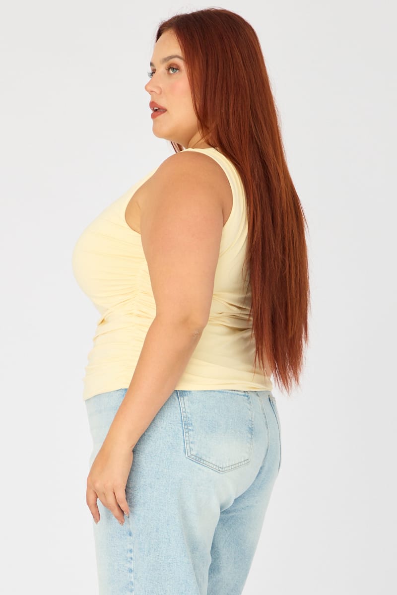 Yellow Ruched Top Sleeveless Double Layered for YouandAll Fashion