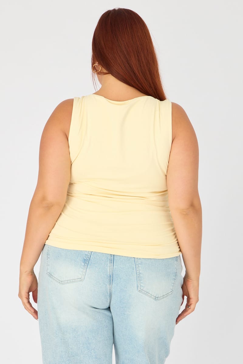 Yellow Ruched Top Sleeveless Double Layered for YouandAll Fashion