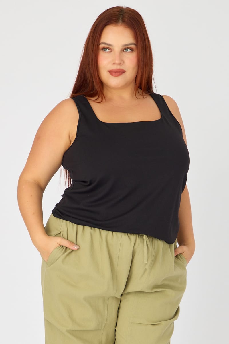 Black Basic Top Sleeveless Square Neck Double Layered for YouandAll Fashion