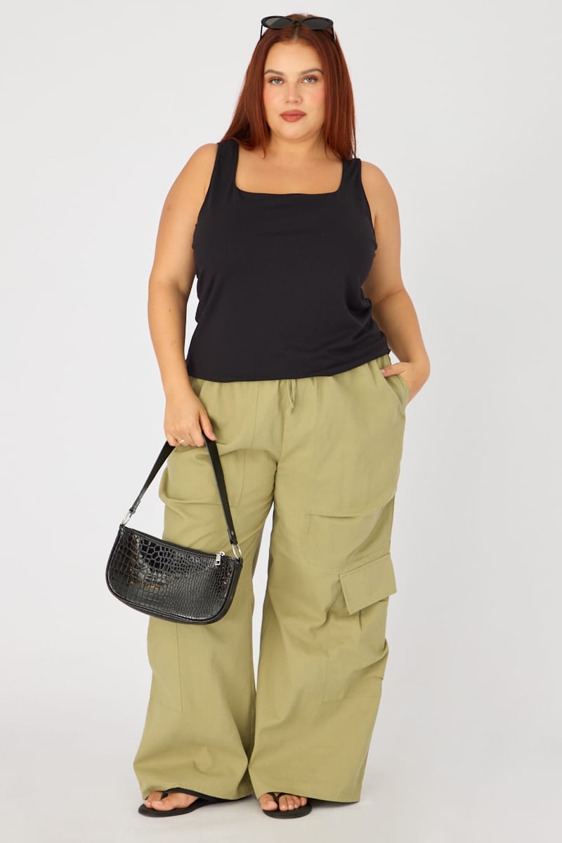 Black Basic Top Sleeveless Square Neck Double Layered for YouandAll Fashion