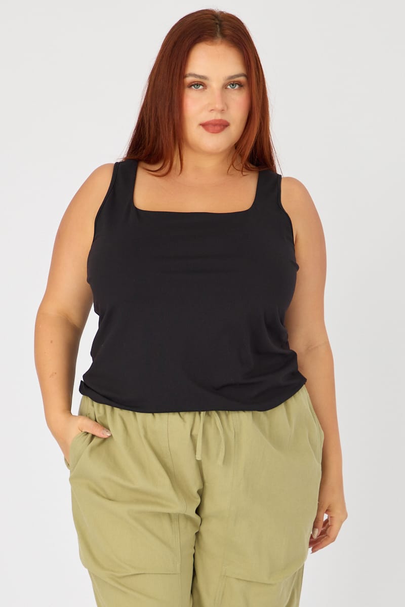 Black Basic Top Sleeveless Square Neck Double Layered for YouandAll Fashion