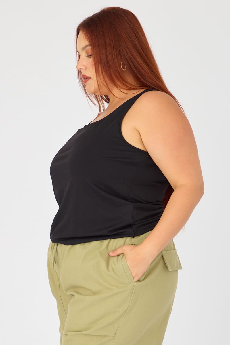 Black Basic Top Sleeveless Square Neck Double Layered for YouandAll Fashion