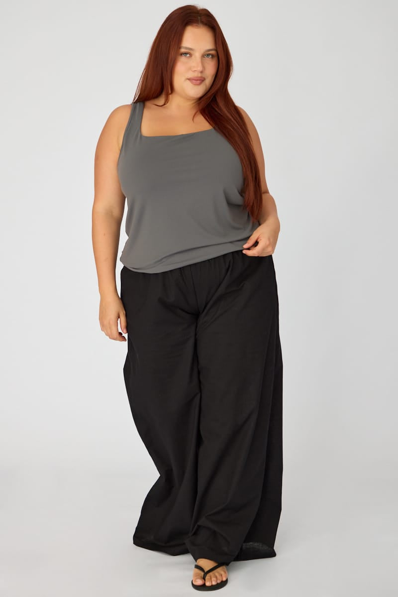 Grey Basic Top Sleeveless Square Neck Double Layered for YouandAll Fashion