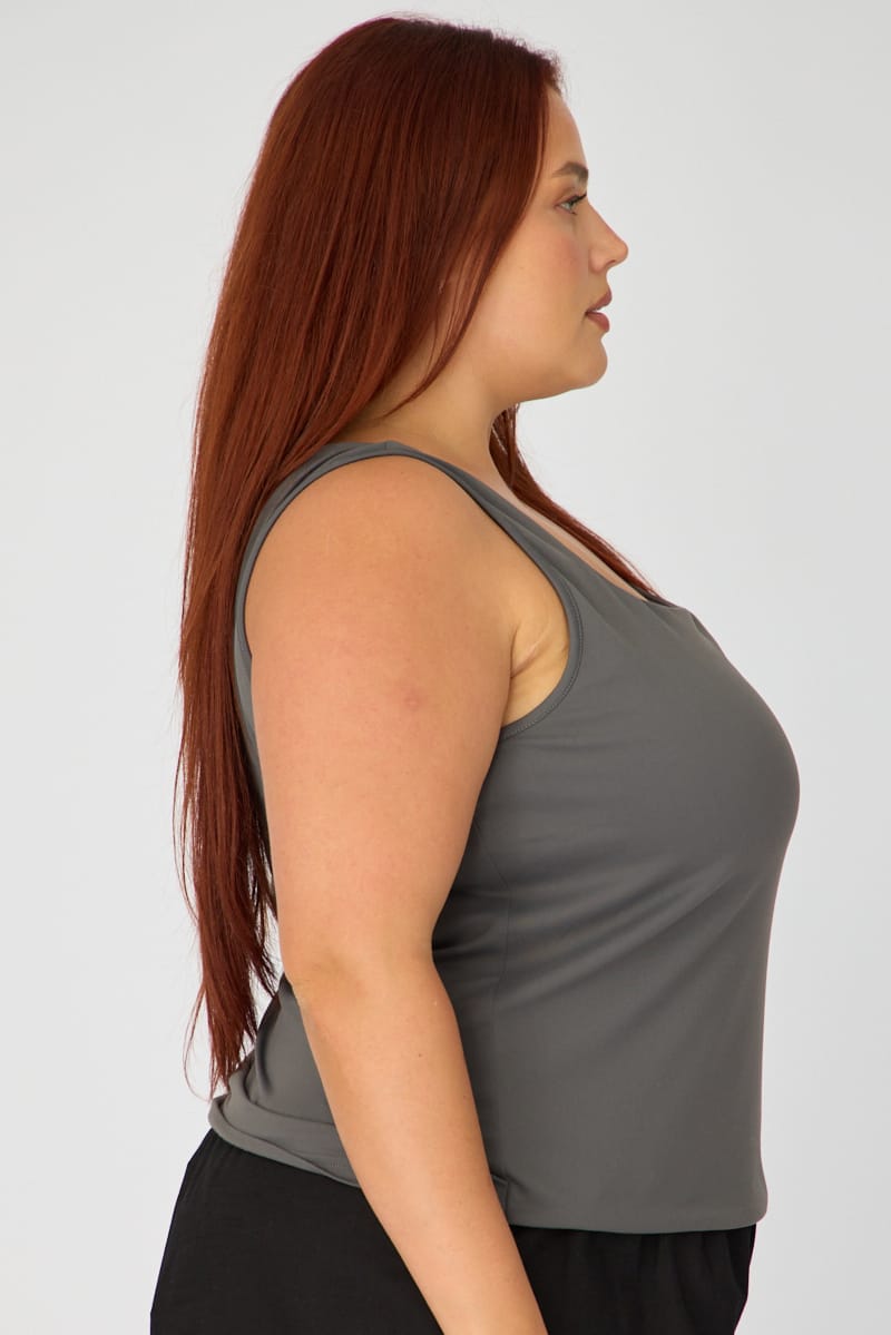 Grey Basic Top Sleeveless Square Neck Double Layered for YouandAll Fashion